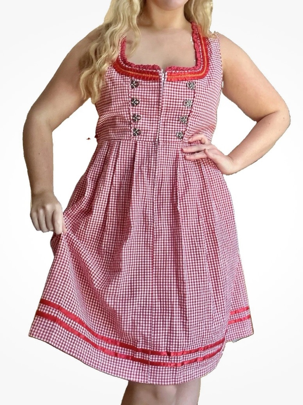 German Dirndl Dress XL Bavarian Oktoberfest Beer Maid Outfit Red Square Neck